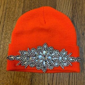 Orange Beanie with Crystal Embellishment